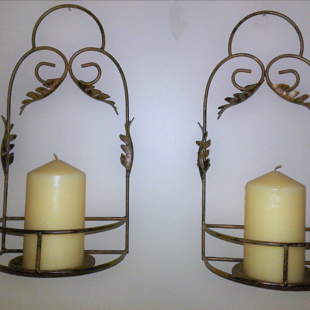 Beautiful Black/Gold Accent Metal Wall Sconces 8" X 15" in Height (Set of two).